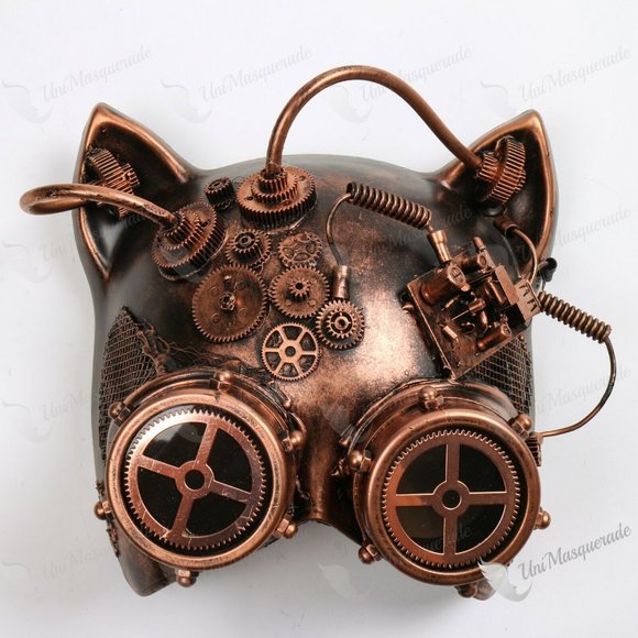 Metallic Steampunk Goggles Venetian Gatto Cat Mask - Picture 1 of 5